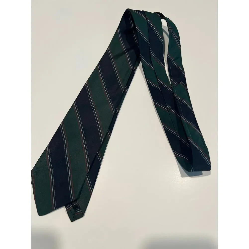 Vintage Briar Bespoke Silk Necktie Navy Blue Green Diagonal Stripes JL